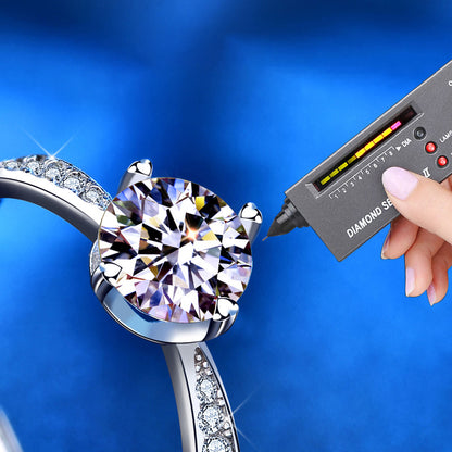 Adjustable Geometric 925 Silver Ring with 1ct Moissanite and Hearts & Arrows Zircon Heavy 0.05um Rhodium Plated