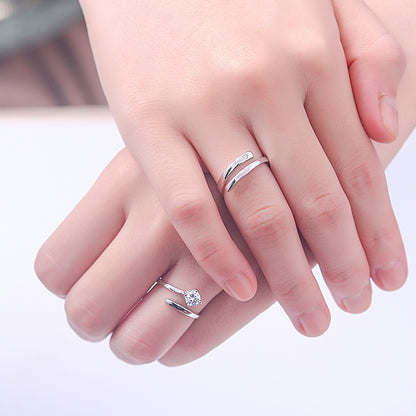 Adjustable Geometric Couple Rings - 925 Sterling Silver Minimalist Matching Set