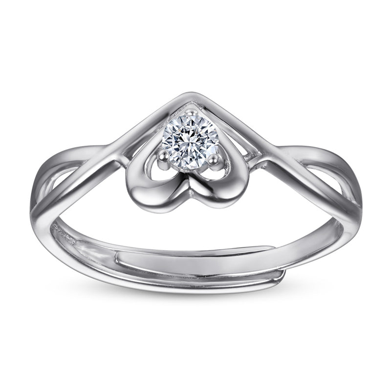 Adjustable Heart Zircon Ring - 925 Sterling Silver Minimalist Open Band Jewelry for Women