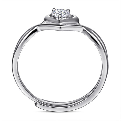 Adjustable Heart Zircon Ring - 925 Sterling Silver Minimalist Open Band Jewelry for Women