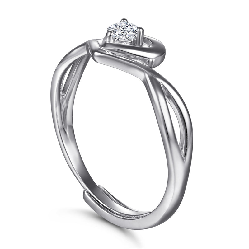 Adjustable Heart Zircon Ring - 925 Sterling Silver Minimalist Open Band Jewelry for Women