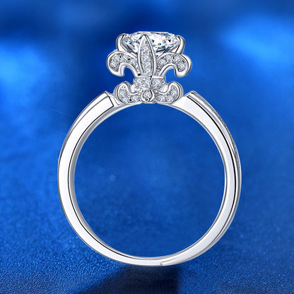 Adjustable Iris Flower 925 Silver Ring with 1ct Moissanite Trendy Women's Fashion Jewelry