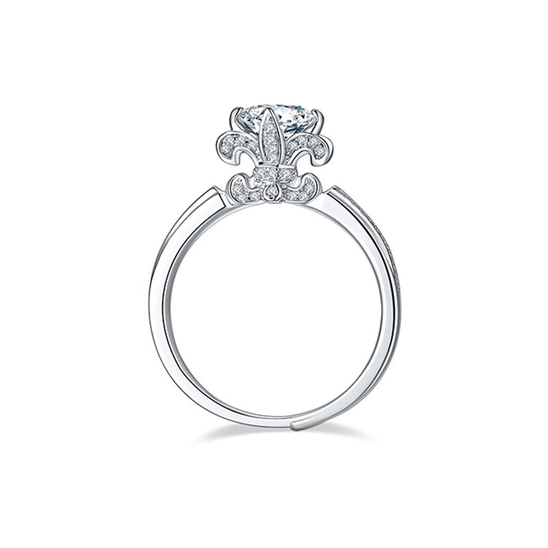 Adjustable Iris Flower 925 Silver Ring with 1ct Moissanite Trendy Women's Fashion Jewelry