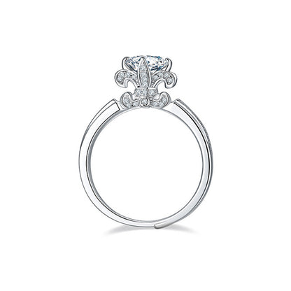 Adjustable Iris Flower 925 Silver Ring with 1ct Moissanite Trendy Women's Fashion Jewelry