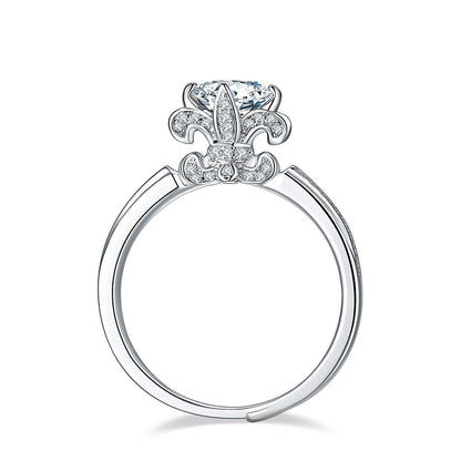 Adjustable Iris Flower 925 Silver Ring with 1ct Moissanite Trendy Women's Fashion Jewelry