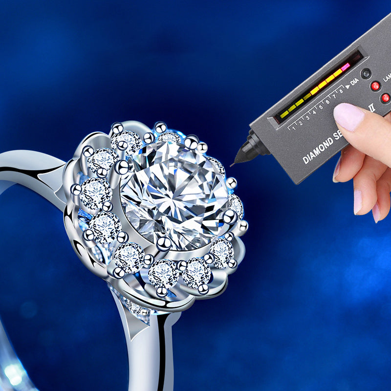 Adjustable Petal Design 925 Silver Ring with 1ct Moissanite Rhodium Plated Women's Luxury Jewelry