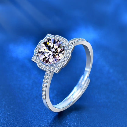 Adjustable Square Geometric 925 Silver Ring with 1ct Moissanite Women's Minimalist Jewelry