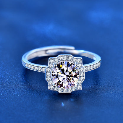 Adjustable Square Geometric 925 Silver Ring with 1ct Moissanite Women's Minimalist Jewelry