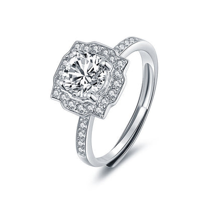 Adjustable Square Geometric 925 Silver Ring with 1ct Moissanite Women's Minimalist Jewelry
