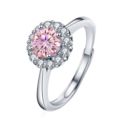 Vibrant adjustable sun ring with 1ct colored moissanite in rhodium plated 925 silver Nature inspired design 2.5g