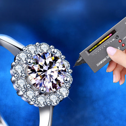 Adjustable Sunflower Geometric 925 Silver Ring with 1ct/2ct D Color White/Green Moissanite Heavy 0.05um Rhodium Plated