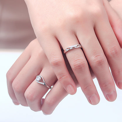 Adjustable Zircon Couple Rings Set - 925 Sterling Silver Geometric Wedding Bands
