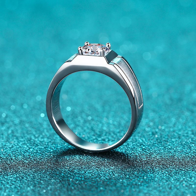 Adjustable S925 Sterling Silver Men's Ring | 0.5-1ct Moissanite Pyramid Design with Cultural Motif