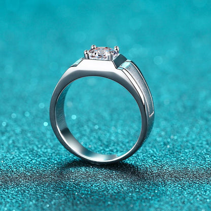 Adjustable S925 Sterling Silver Men's Ring | 0.5-1ct Moissanite Pyramid Design with Cultural Motif