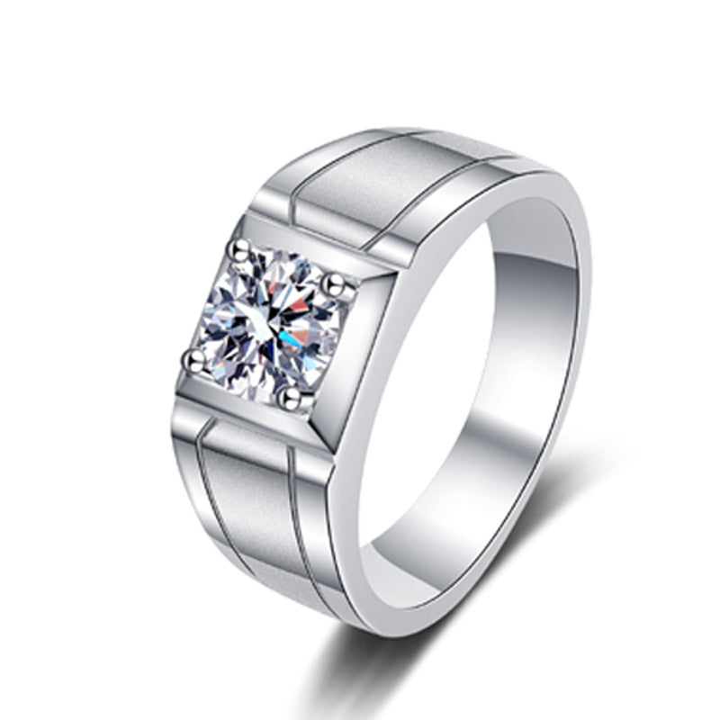 Adjustable S925 Sterling Silver Men's Ring | 0.5-1ct Moissanite Pyramid Design with Cultural Motif