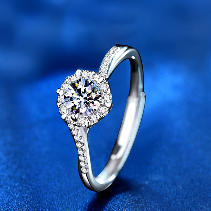 Adjustable Snowflake Geometric 925 Silver Ring with 0.5ct Moissanite Rhodium Plated Chic Women's Jewelry