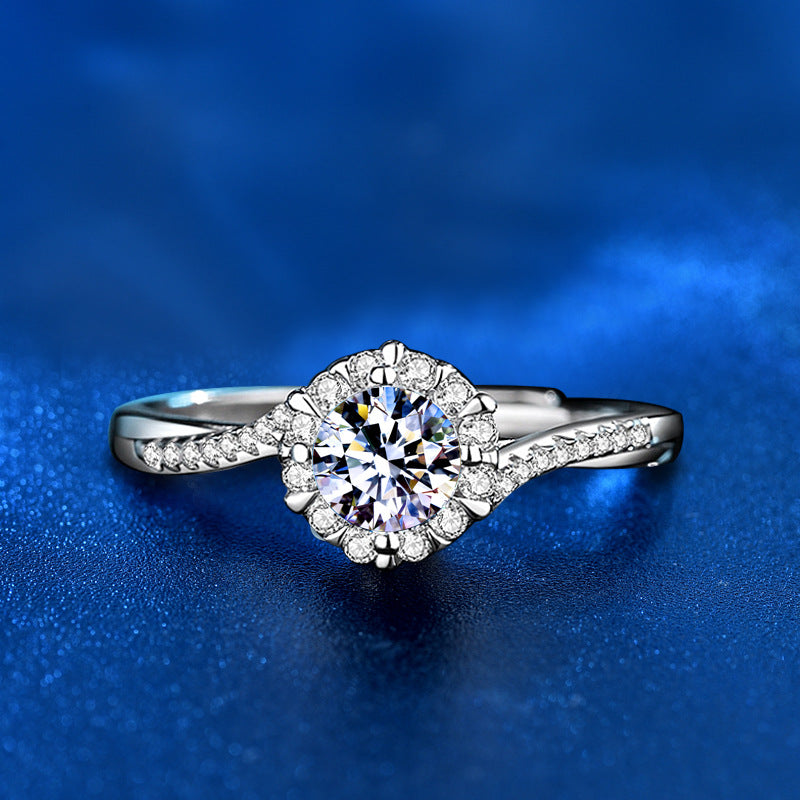 Adjustable Snowflake Geometric 925 Silver Ring with 0.5ct Moissanite Rhodium Plated Chic Women's Jewelry