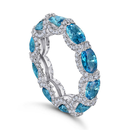 Aquamarine & Diamond 925 Silver Ring - Edgy Sweet-Cool Stackable Band
