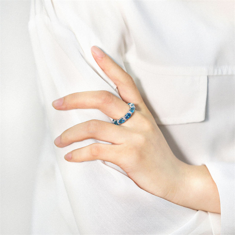 Aquamarine & Diamond 925 Silver Ring - Edgy Sweet-Cool Stackable Band