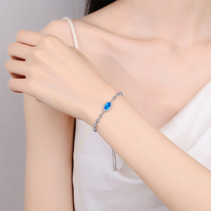 Artisan Rhodium-Plated Sterling Silver Botanical Charm Bracelet with 1ct White & Blue Moissanite
