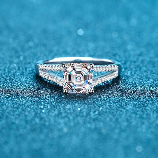 Asscher Cut 2ct Moissanite Statement Ring in 925 Sterling Silver | Micro-Pavé Band Monster Design