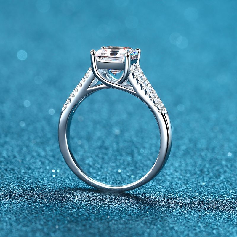 Asscher Cut 2ct Moissanite Statement Ring in 925 Sterling Silver | Micro-Pavé Band Monster Design
