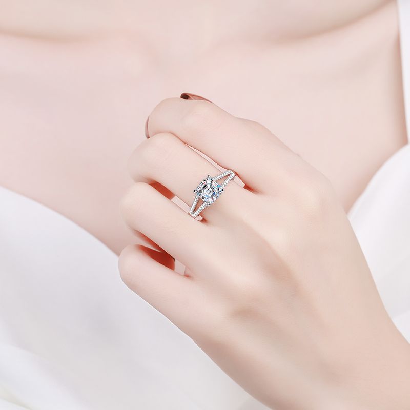 Asscher Cut 2ct Moissanite Statement Ring in 925 Sterling Silver | Micro-Pavé Band Monster Design
