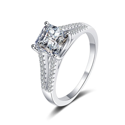 Asscher Cut 2ct Moissanite Statement Ring in 925 Sterling Silver | Micro-Pavé Band Monster Design
