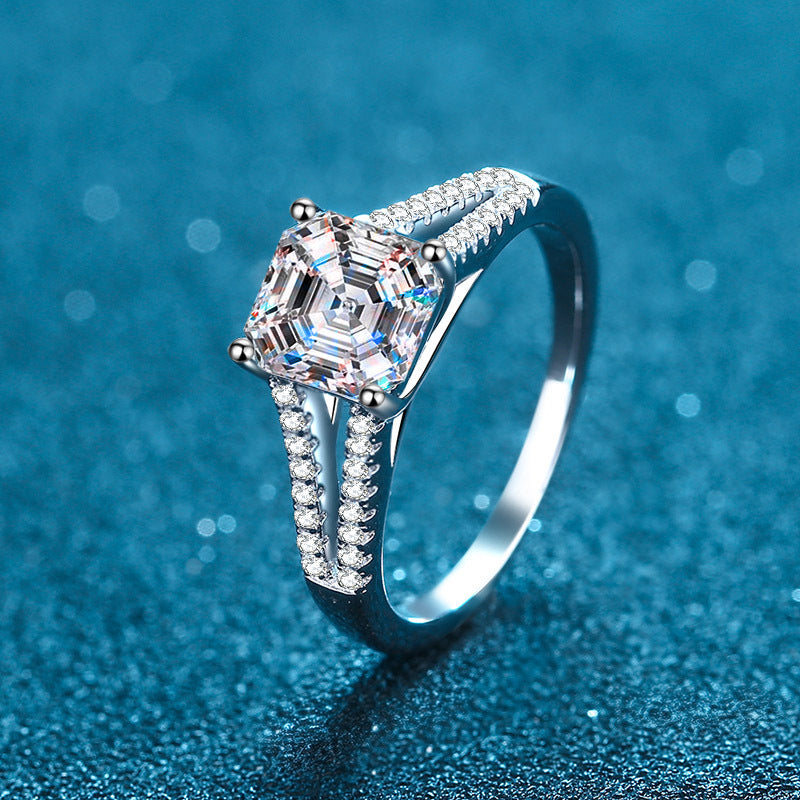 Asscher Cut 2ct Moissanite Statement Ring in 925 Sterling Silver | Micro-Pavé Band Monster Design