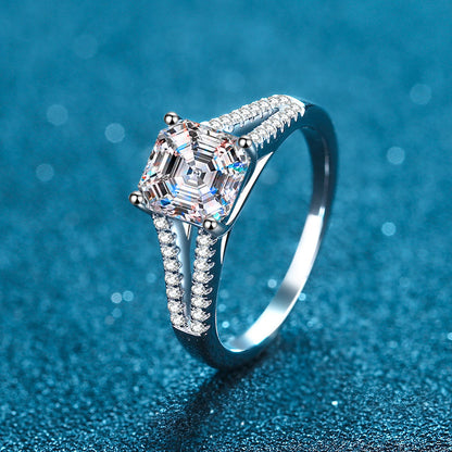 Asscher Cut 2ct Moissanite Statement Ring in 925 Sterling Silver | Micro-Pavé Band Monster Design