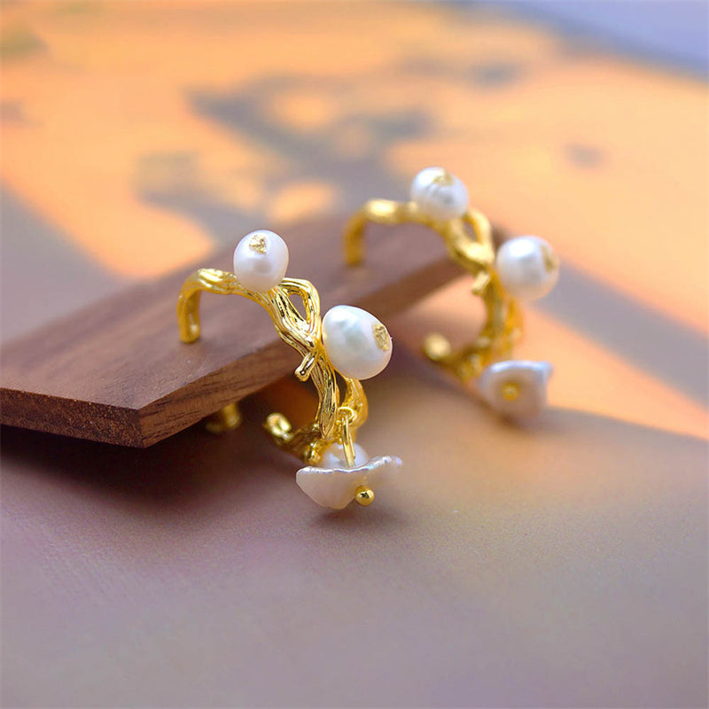 Asymmetric Geometric Drop Earrings in Genuine Gold Plating