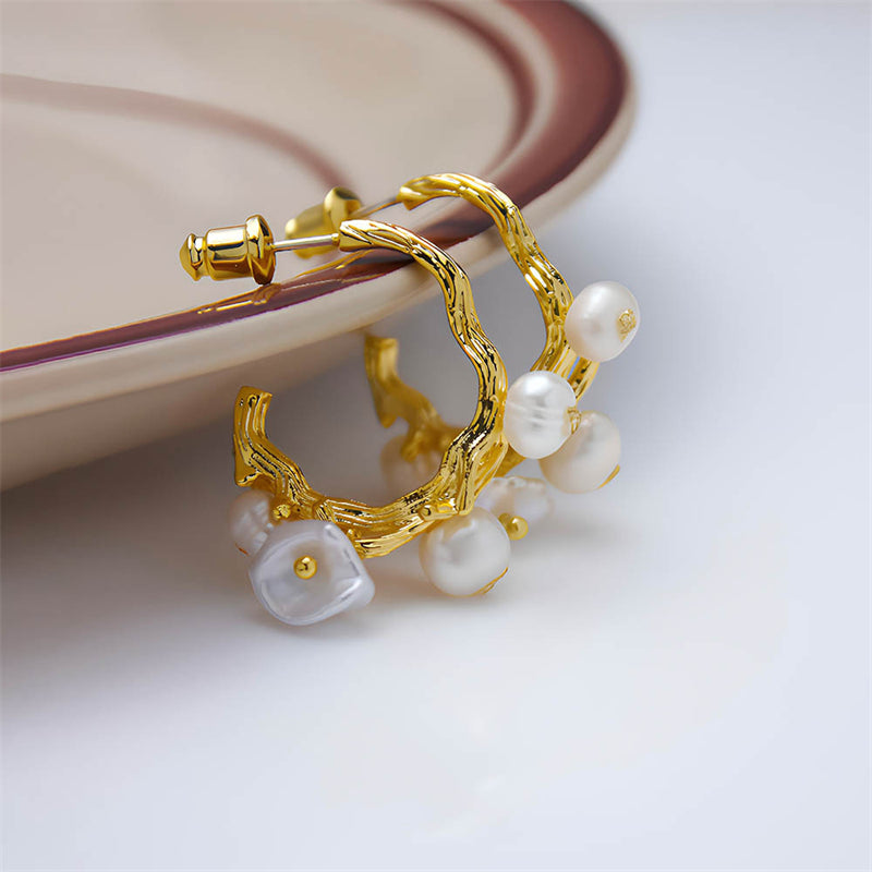 Asymmetric Geometric Drop Earrings in Genuine Gold Plating