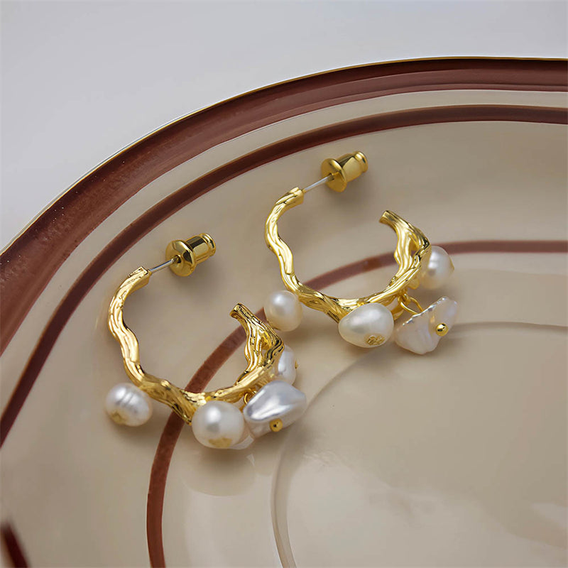 Asymmetric Geometric Drop Earrings in Genuine Gold Plating
