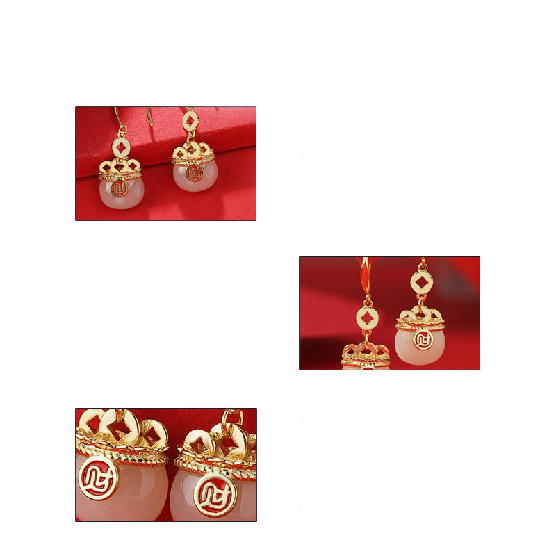925 Sterling Silver Auspicious Cloud Earrings - Chinese Style Jade Inlaid Jewelry for Women