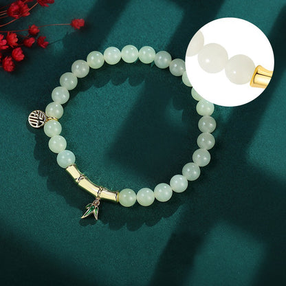 Bamboo Leaf Bracelet 925 Silver Jade Chinese Style Jewelry