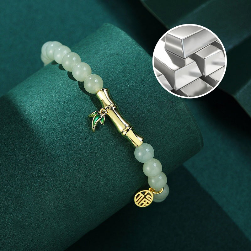Bamboo Leaf Bracelet 925 Silver Jade Chinese Style Jewelry