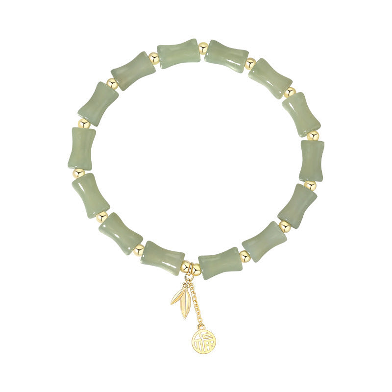 Bamboo Leaf Bracelet 925 Silver Jade Chinese Style Jewelry