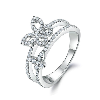 Bestselling S925 Sterling Silver Butterfly Wedding Ring - Elegant Bow Design with Zirconia Accents