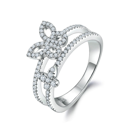 Bestselling S925 Sterling Silver Butterfly Wedding Ring - Elegant Bow Design with Zirconia Accents