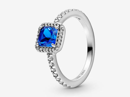 Blue Square Sparkle Halo Ring