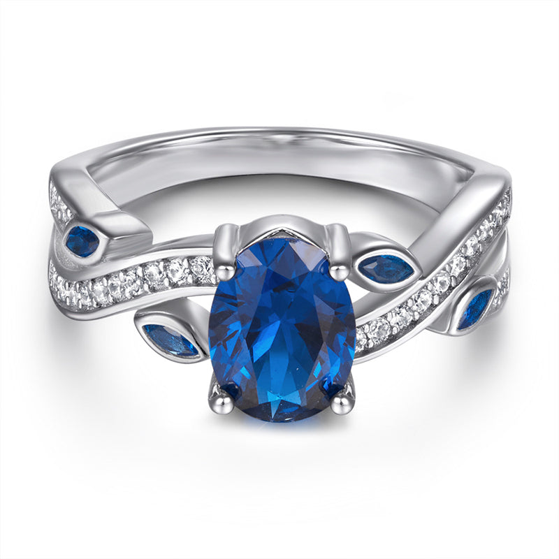 Blue Sapphire 925 Silver Ring - European-Inspired Wedding Band