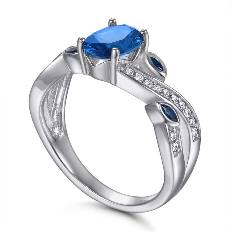 Blue Sapphire 925 Silver Ring - European-Inspired Wedding Band