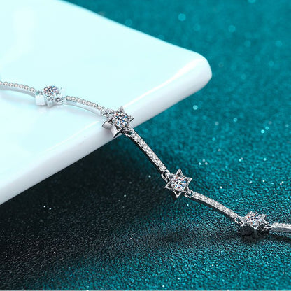 Bohemian Starry Sky Rhodium Plated Sterling Silver Bracelet - 1ct Moissanite with Starburst Design
