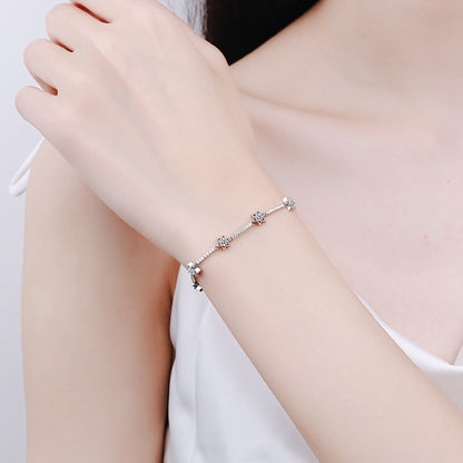 Bohemian Starry Sky Rhodium Plated Sterling Silver Bracelet - 1ct Moissanite with Starburst Design