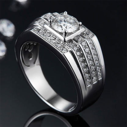 Bold 1CT Moissanite Men's Ring - Premium 925 Sterling Silver Band (White Gold Plated)