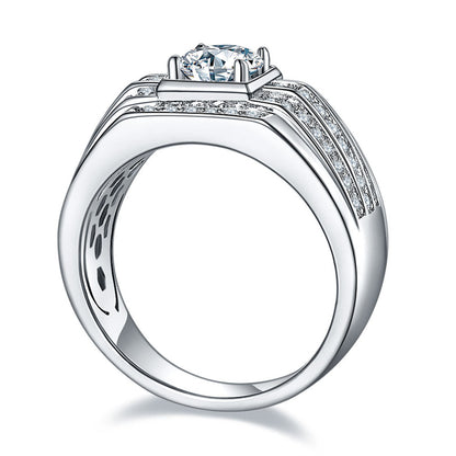Bold 1CT Moissanite Men's Ring - Premium 925 Sterling Silver Band (White Gold Plated)