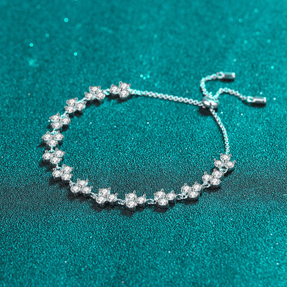 Bold 4.2ct Moissanite Clover Statement Bracelet, 5-Layer Rhodium Plated Sterling Silver, Travel Souvenir
