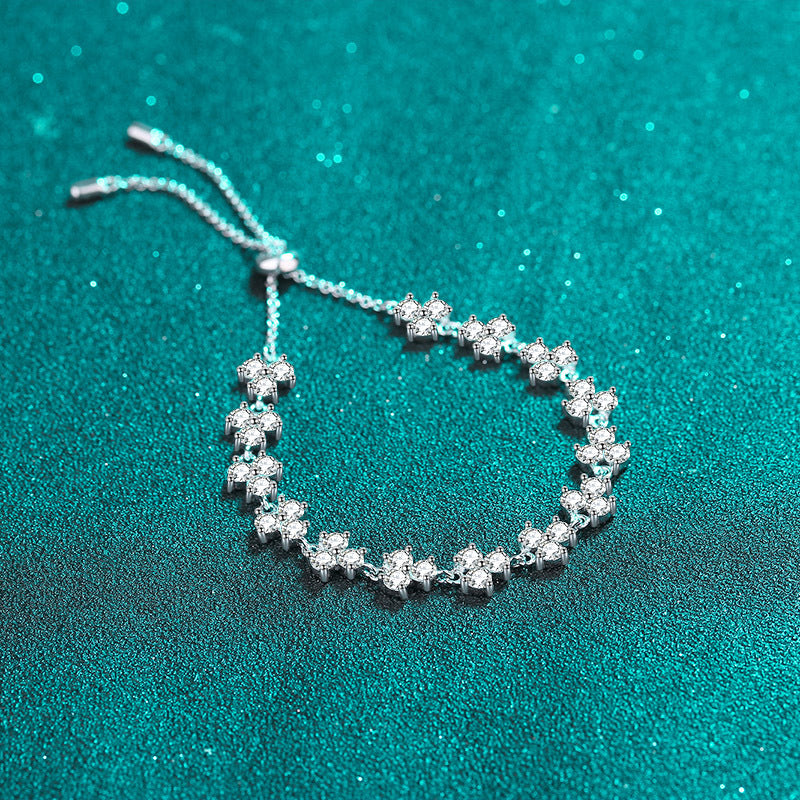 Bold 4.2ct Moissanite Clover Statement Bracelet, 5-Layer Rhodium Plated Sterling Silver, Travel Souvenir