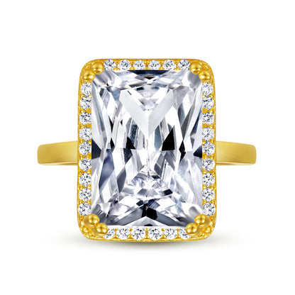Bold Rectangular Zircon Statement Ring – 925 Sterling Silver Oversized Geometric Ring in Gold & White Gold Tones