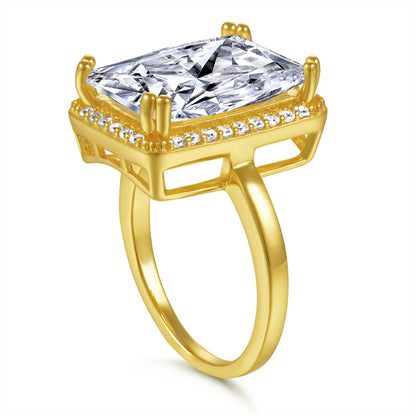 Bold Rectangular Zircon Statement Ring – 925 Sterling Silver Oversized Geometric Ring in Gold & White Gold Tones